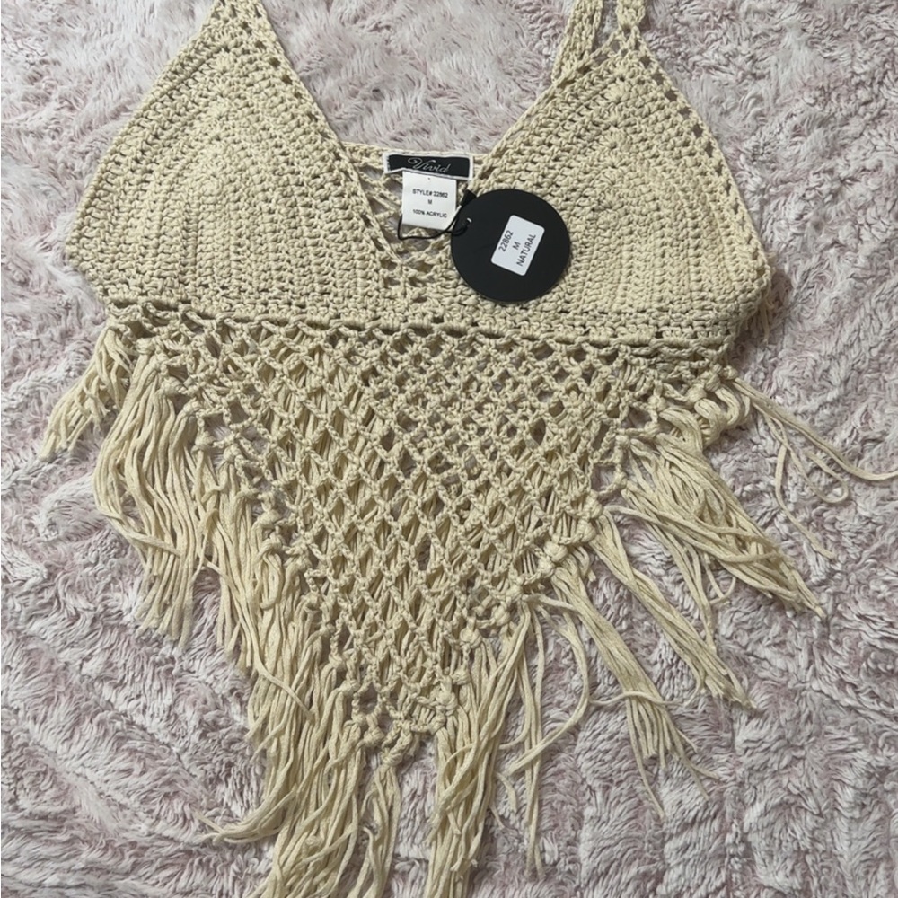 Crochet Fringe Cream Top